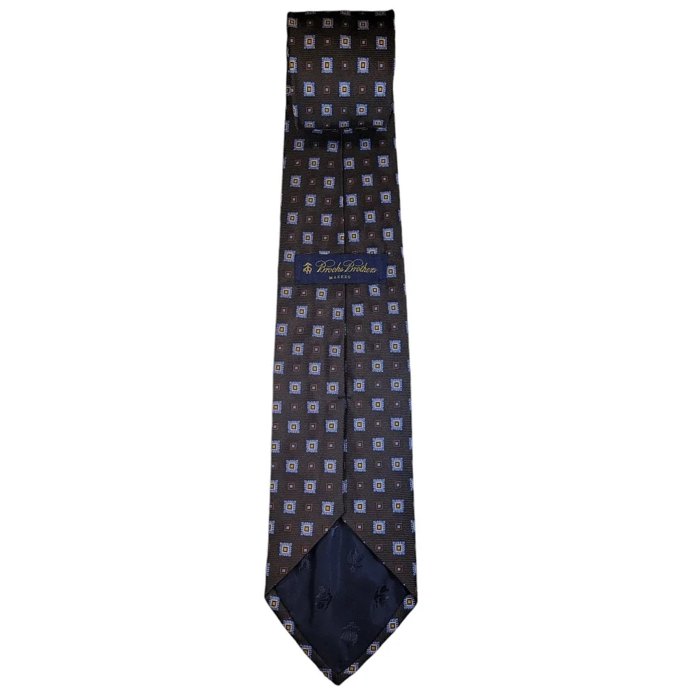 Brooks Brothers Makers Brown Geometric Silk Tie 60